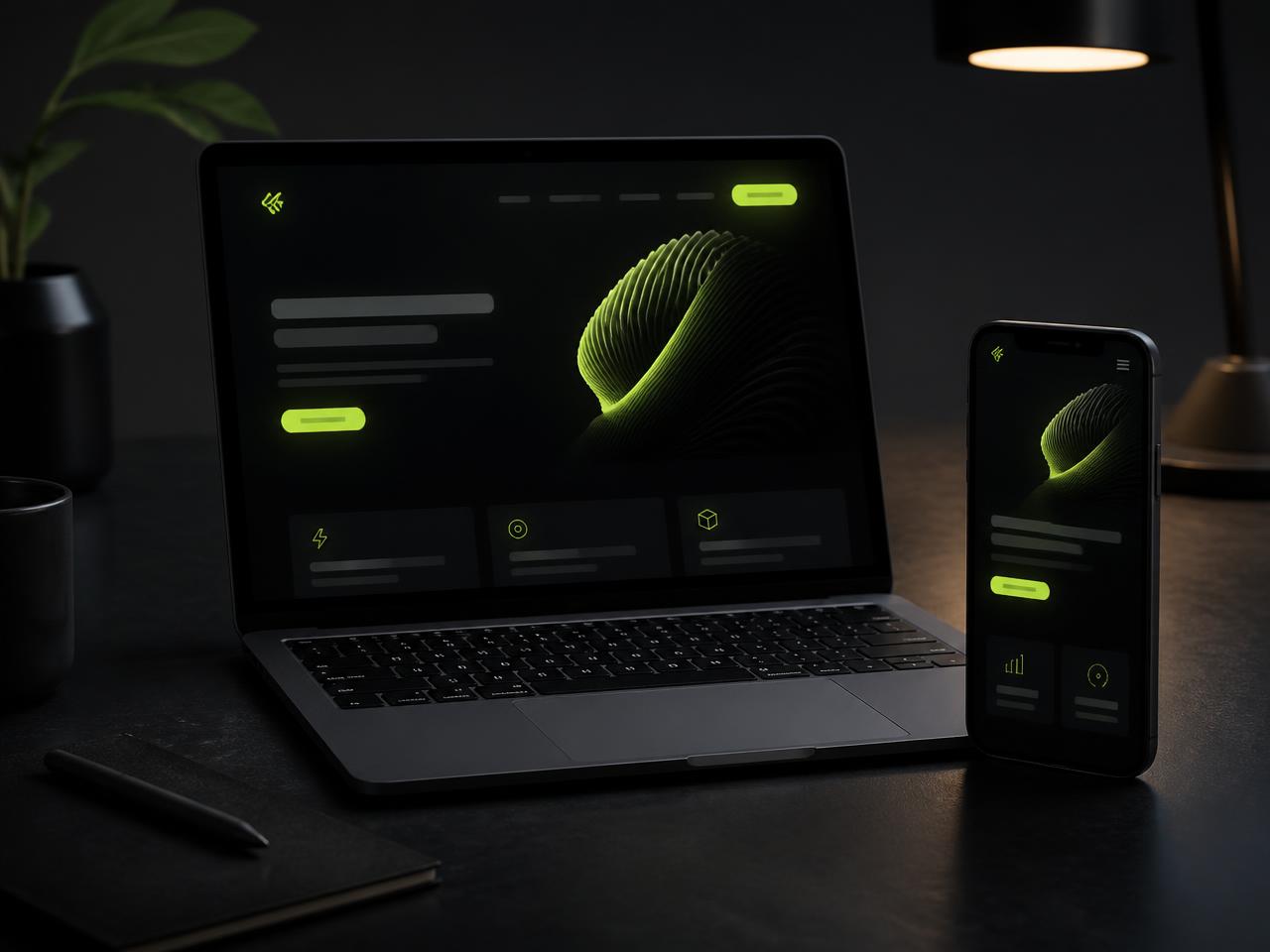 Nowoczesna strona internetowa firmy wyświetlana na laptopie i telefonie